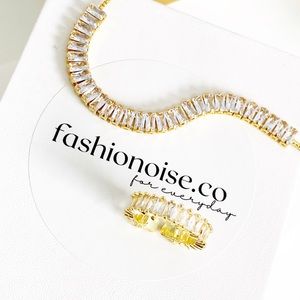 Handmade CZ - Gold and white tennis bracelet and ring jewelry set, 14K plated